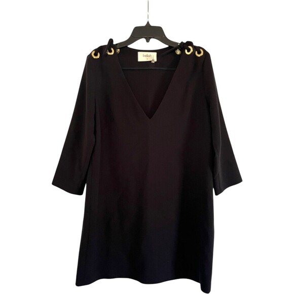Ba&sh Robe Maika Little Black Dress Sz 3 Large 10 Gold Grommet Short Mini V-Neck - Picture 1 of 11